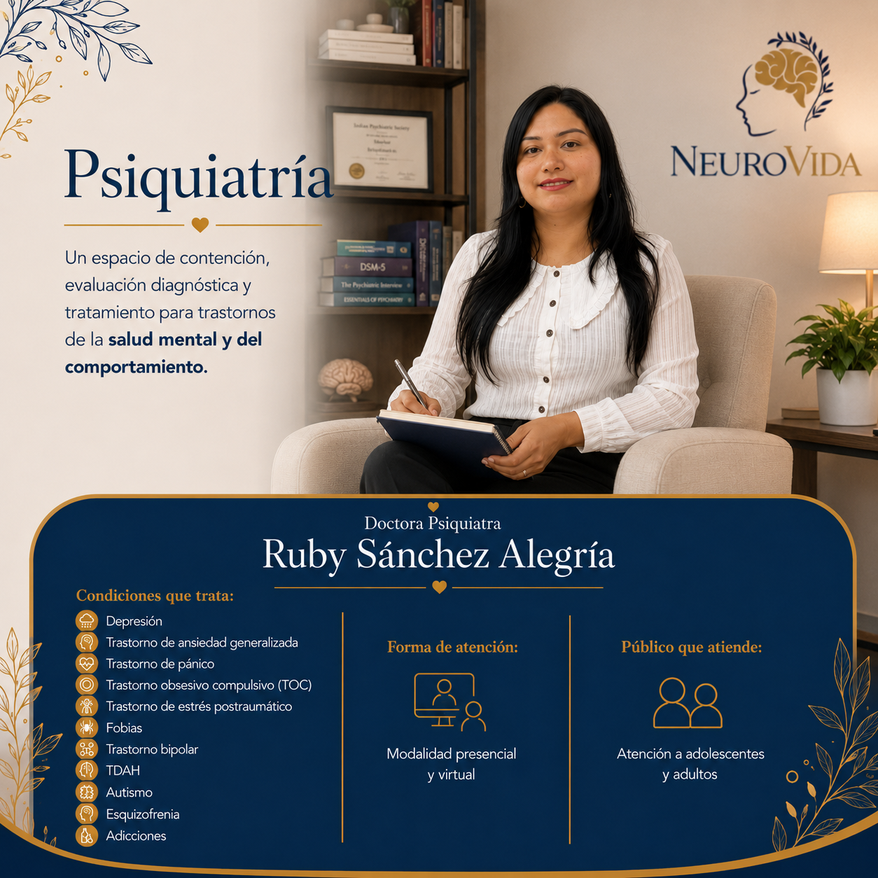 Información de la Dra. Ruby Sánchez Alegría, médico psiquiatra de NeuroVida